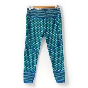 Sweaty Betty Blue and Green 7/8 Length Geometric Patterned Power Leggings Sz 10